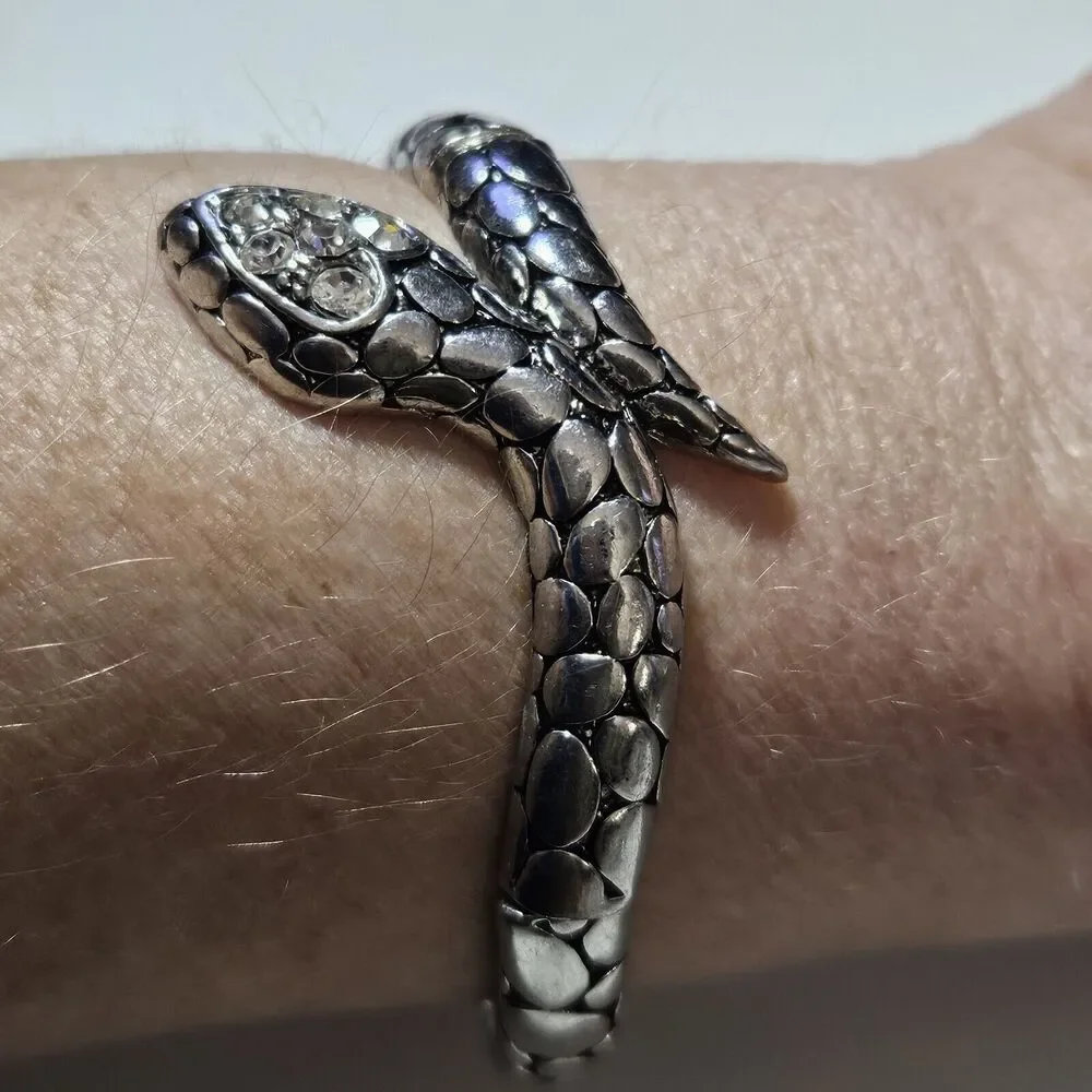 Crystal Snake Stretch Bracelet in Silver Tone Heart Head 7